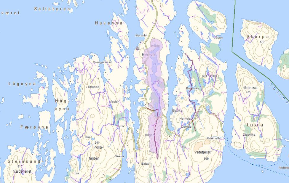 Figur 2. Nedbørfelt til måleserien 81.1 Hersvikvatnet i Solund kommune.