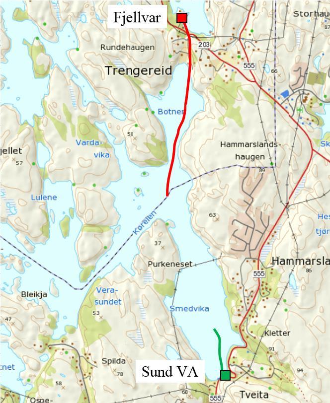 2.3 Teknisk plan for det omsøkte tiltaket Sund og Fjell kommunar søkjer om eit samla maksimalt uttak av 30.000 m 3 /d.