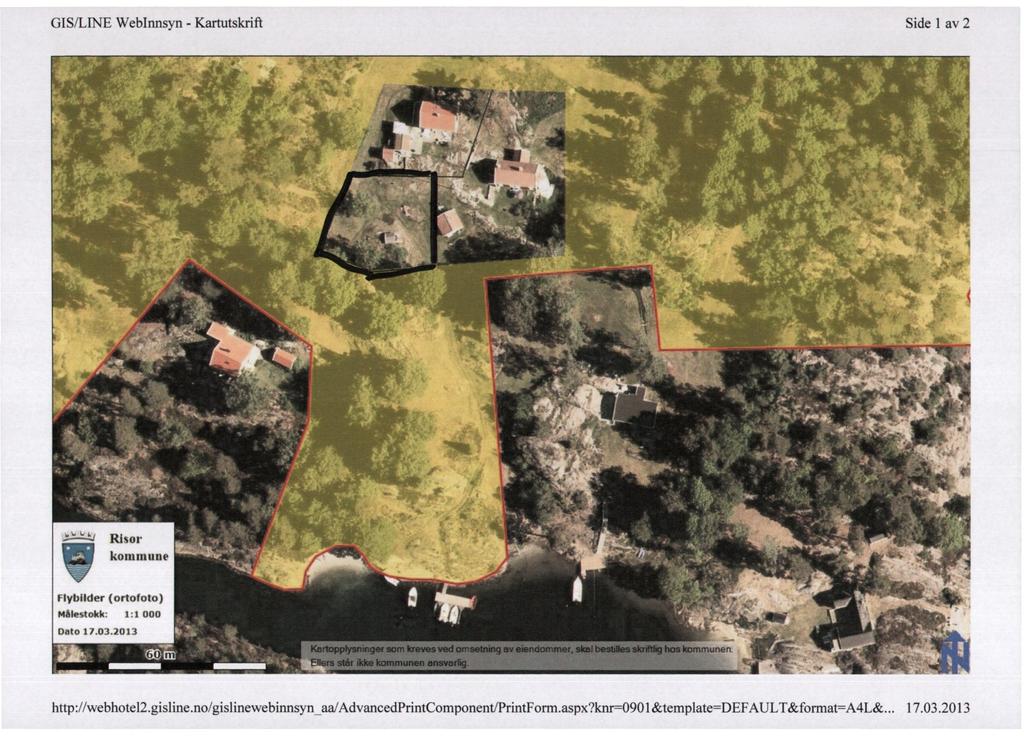 GIS/LINE WebInnsyn - Kartutskrift Side 1 av 2 Risor kommune Flybilder (ortofoto) mmestokk: 1:1 000 Dato 17.03.2013 t.