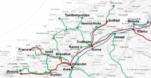 Transmisjonsnettet i området består av tre parallelle ledninger: en 420 kv-ledning fra Klæbu til Viklandet, en 300 kv-ledning fra Orkdal til Aura og 132 kv-forbindelsen Orkdal-Trollheim-Ranes-Aura.