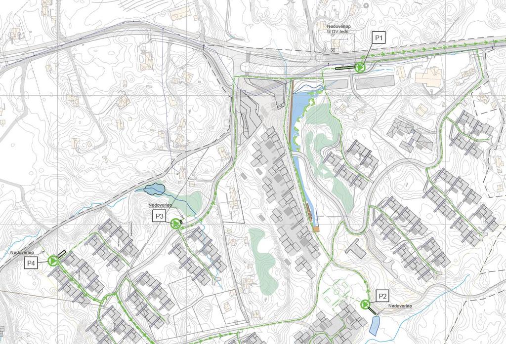 3.1 AVLØPSHÅNDTERING I PLANOMRÅDET Det henvises til tegningsvedlegg VA004 for oversikt over eksisterende og planlagt avløpshåndtering i området. Det er behov for fire spillvannspumpestasjoner.