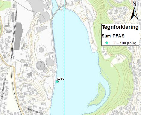 Kildesporing av PFAS til Tyrifjorden M-863 Figur 8. Punkt for prøvetaking av sediment og vann nedstrøms utløpet til renseanlegget ved fabrikkområdet til Norske Skog Follum/Viken Skog.