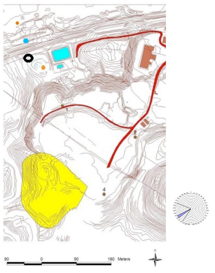 Kildesporing av PFAS til Tyrifjorden M-863 RA5-4 RA5- RA5-5 RA5-B4 Figur. Kart over deponiområdet på Trollmyra Avfallsplass. Gult område er bunntetting (membran) under deponiområde etablert i 998.