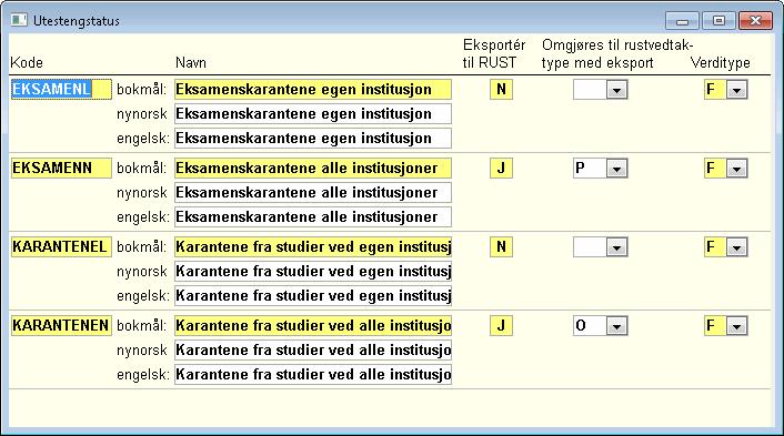 Administrasjon av utestenginger 5 Lokale utestenginger, samt andre utestenginger som ennå ikke er blitt overført til RUST, kan slettes manuelt ved å slette aktuell rad (i bildet Utestenging).