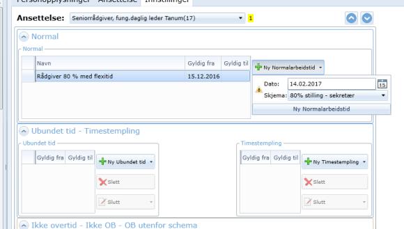 Ansettelse Inntil videre må man kontakte Agrando for å få lagt inn endringer i ansettelsesforhold, stillingsstørrelse m.m. Innstillinger For at TID skal fungere riktig, er det viktig å gå gjennom innstillinger for hver enkelt ansatt, så de er riktige!
