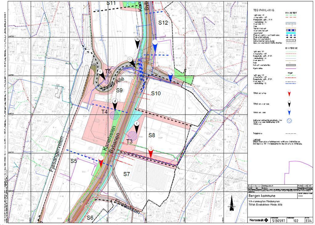 Etter nærmere undersøkelse kan det slås fast at spillvann/overvannstrassen (H) - (G) - (F) kommer i direkte konflikt med parkeringsanlegg.