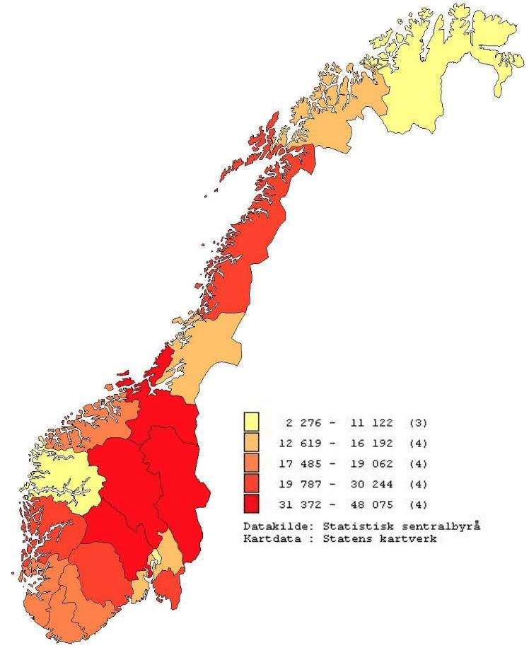 Fylkesvis fordeling I 2017 er det ca.