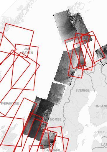 observasjoner er tilgjengelig som polygoner som kan plottes i kart og analyseres. Det er hovedårsaken til endring av metode. Figur 38. Bildet viser en typisk radarbildedekning for en uke. Her fra 24.