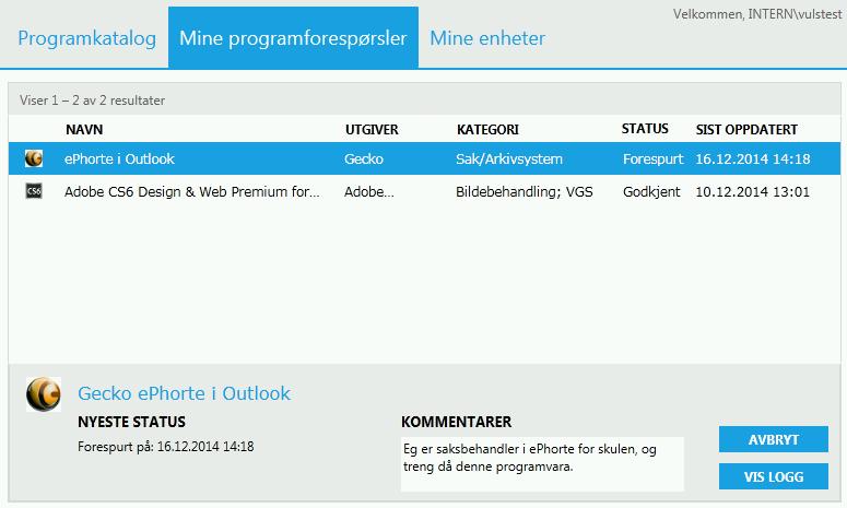 SCCM - Appkatalog og Software Center Side 10 av 20 Mine programforespørsler I denne fana vil ein ha ei liste over førespurnader som har blitt sendt inn for godkjenning av lisensansvarleg