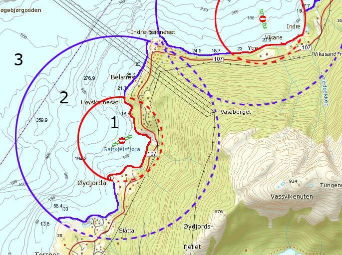 1000 m radius- utenfor skal