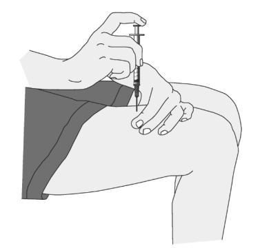 Sette injeksjonen 22. Velg et injeksjonssted på øvre del av låret, magen, overarmen eller baken. Bruk ikke et område med utslett eller ødelagt hud, eller et område som har blåmerker eller er klumpete.