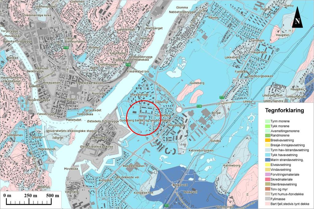 3.3 Kvartærgeologisk kart Utsnitt av kvartærgeologisk kart er vist i Figur 3.