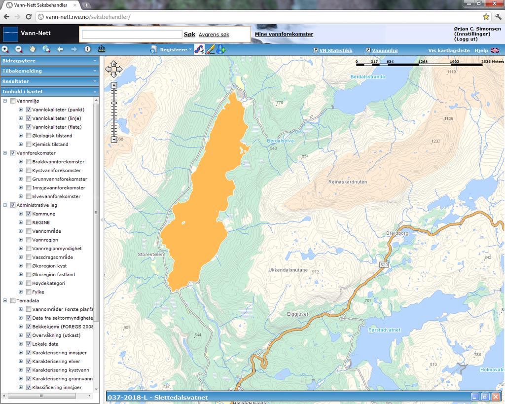 Slettedalsvatnet (037-2018-L) Middels, svært kalkfattig, klar, dyp (innsjø) Dårlig (påvirkningsanalyse, ph: moderat) ksmvf Stor grad - Vannkraftsdam Overvåkingsdata