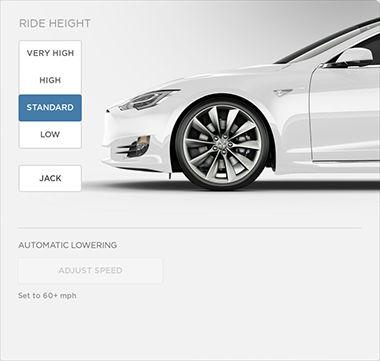 Smart luftfjæring Merk: Dersom Model S er utstyrt med Smart luftfjæring, kan det hende du hører lyden av en kompressor når Model S starter, fordi systemets beholder fylles med luft.