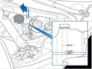 Kontakt Tesla før du bruker Model S hvis du merker at væskenivået har falt betraktelig. FORSIKTIG: Vedlikeholdspanelet beskytter bagasjerommet foran mot vann.