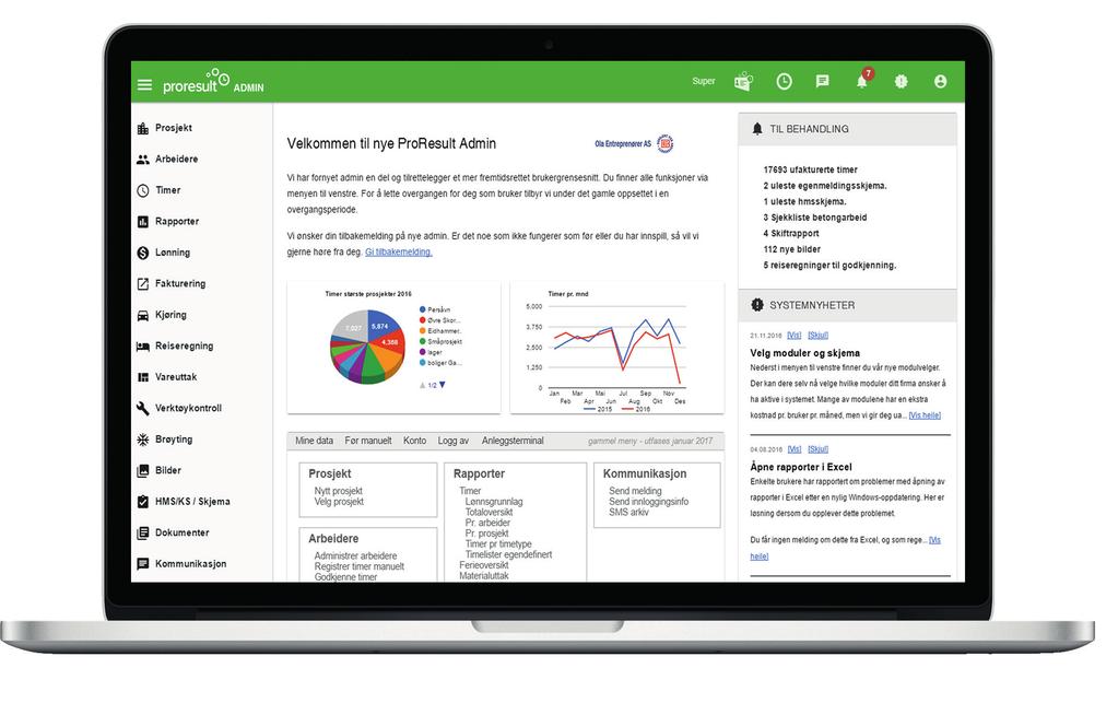 Admin VERKTØYET SOM GIR DEG FULL STYRINGSKONTROLL Proresult har utviklet et verktøy som er nyttig både for de som jobber ute i feltet, prosjektledere og administrasjon.