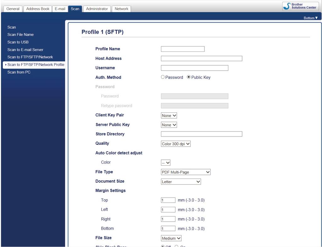 Hjem > Scan (Skann) > Skanne med skanneknappen på Brother-maskinen > Skann til SFTP > Konfigurere en Skann til SFTP-profil Konfigurere en Skann til SFTP-profil Beslektede modeller : ADS-2700W