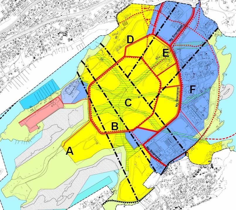 I veilederen er også vist illustrasjoner som belyser hvorledes bestemmelsen i bokstav h kan anvendes i kommuneplansammenheng: Figur 1 a: Her vises en forenklet og stilisert utgave av kommunedelplanen