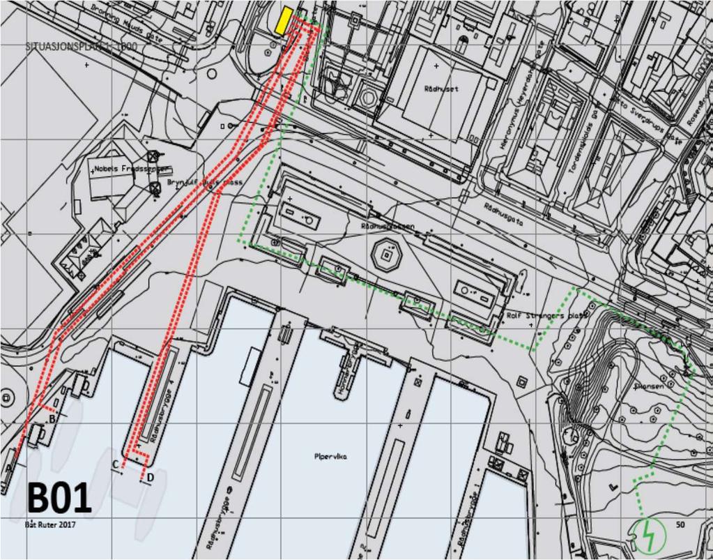 Utredning av alternativ plassering av nettstasjon B Nedsenket i bakken ved Kronprinsesse Märthas plass/olav Vs gate: Svært mange ulemper, få fordeler for Ruter og operatør Ikke tilrådelig med