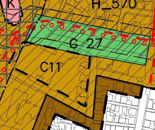 Figur 44: Område C11 omfatter det tidligere politihuset og trehus langs Kongsteinsgata Arealrammene dekker i noen grad det arealbehovet konseptvalgutredningen for nytt tinghus peker på, men riktignok