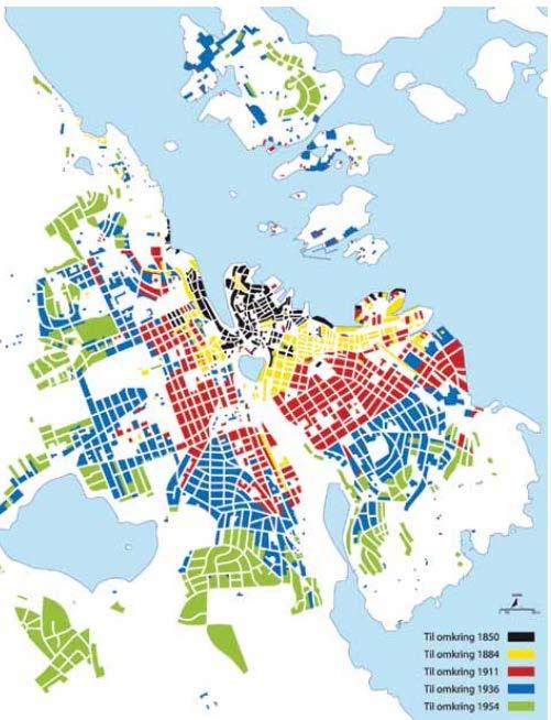 Figur 7: Årringene i byens historie Da byveksten i industribyen Stavanger hadde sprengt alle grenser og boligbebyggelsen hadde krøpet raskt utover jordbruksområdene på Våland, Storhaug, Kampen og