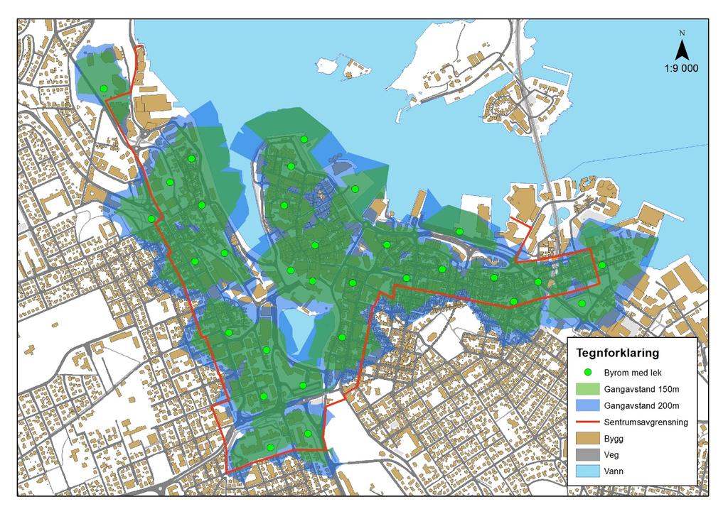 Byrom med lek Kommunen har gjort kvalitetssikringer av planløsningen der lekeplassnormens krav til kvartalslekeplass er konkretisert i planen og vil opprettholde løsningen.