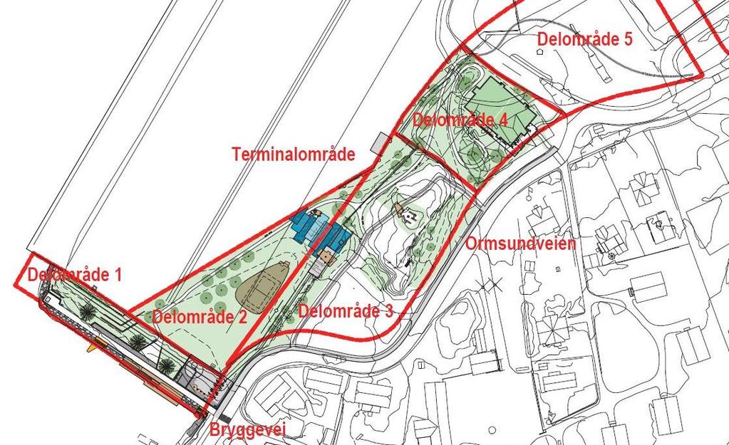 Grønn struktur i Oslo havn består for det meste av plen, blomsterkasser, noen trær, og sedumtaket /grønt tak på Sjursøya.