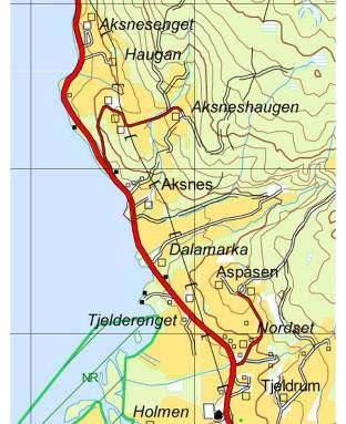 Miljø og naturressurser ssikkerhet Liten flat tange med enkelte spredte trær. Ligger mellom Leksdalsvatnet og rv. 759. Er tatt i bruk som oppstillingsplass for campingvogner.