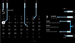 Kalender Kalender-oversikt Du kan bruke Kalender-appen til å behandle og integrere kalendere fra nettkontoer som er synkronisert med enheten din.