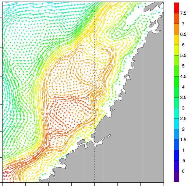 Temperatur Modellert strøm i 20 m dyp, april