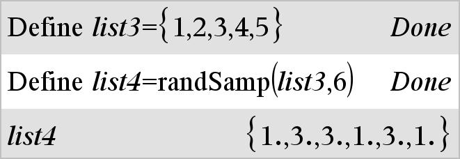 randmat() Katalog > randmat(numrows, numcolumns) matrise Returnerer en matrise av heltall mellom -9 og 9 av spesifisert dimensjon. Begge argumentene må forenkles til heltall.