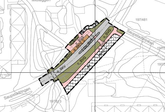 Side 3 skoleanlegget og fram til holdeplassen. Deler av planen overlapper med reguleringsplan for Midteggen MetroBusstasjon.