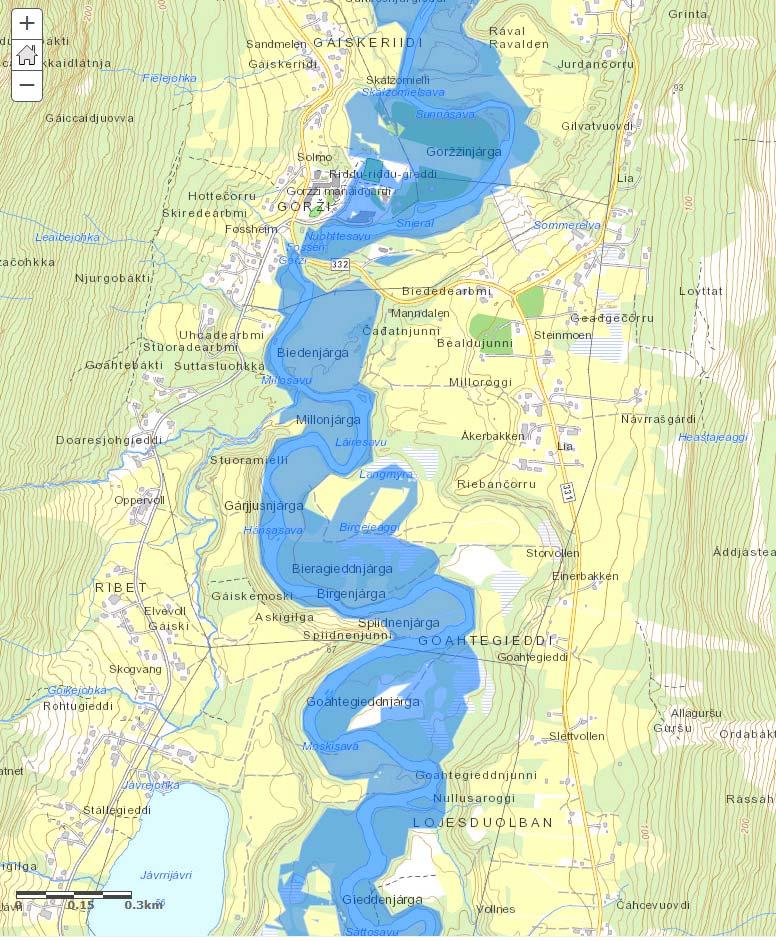 Figur22 Området oppstrøms og nedstrøms Fossen er der