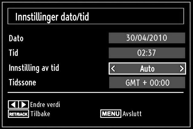 Konfigurere dato/tids-innstilinger Velg Dato/Tid i menyen Innstillinger for å konfi gurere Dato/Tid-innstillinger. Trykk OK-knappen.