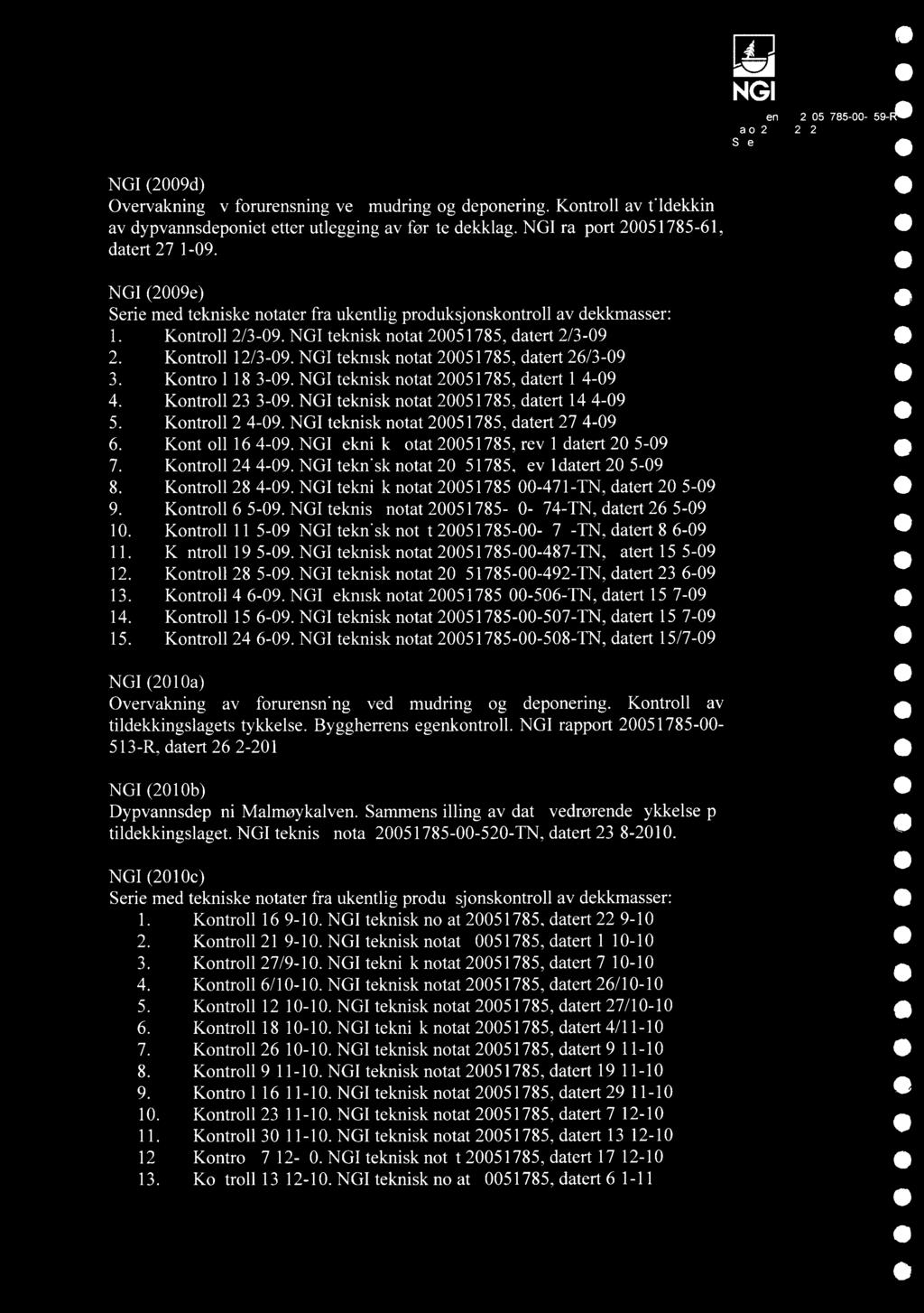 12-J J Dokumentnr.: 20051785-00-559- Side: 17 (2009d) Overvåkning av forurensning ved mudring og deponering. Kontroll av tildekking av dypvannsdeponiet etter utlegging av første dekklag.