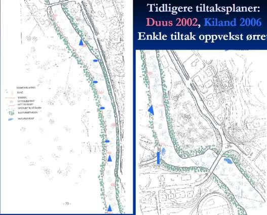 De to tiltaksplanene som tidligere er utarbeidet for aktuelle strekning i Vallaråi (Duus 2002 og Kiland 2006) la vekt på enkle tiltak (buner, steinrøyser) for å bedre oppvekstforholdene for ørret