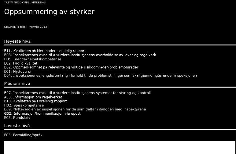 3. Analysen gir grunnlag for prioriteringer av tiltak (styrker og svakheter) Analysene oppsummeres i tiltaksmatriser