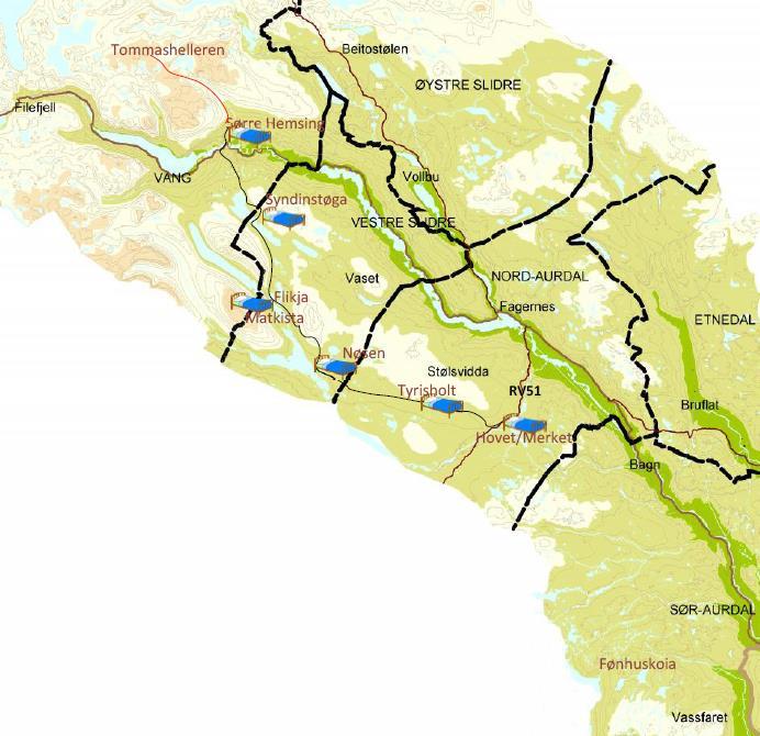 Ruta skissert Turen starter i Tisleidalen ved Rv 51