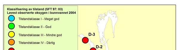 Lave oksygenverdier i vannmassene i Ytre Oslofjord observeres hovedsakelig ved bunnen i terskelbassenger og i tilknytning til sprangsjiktet (30 50 m dyp) hvor synkende organisk materiale kan