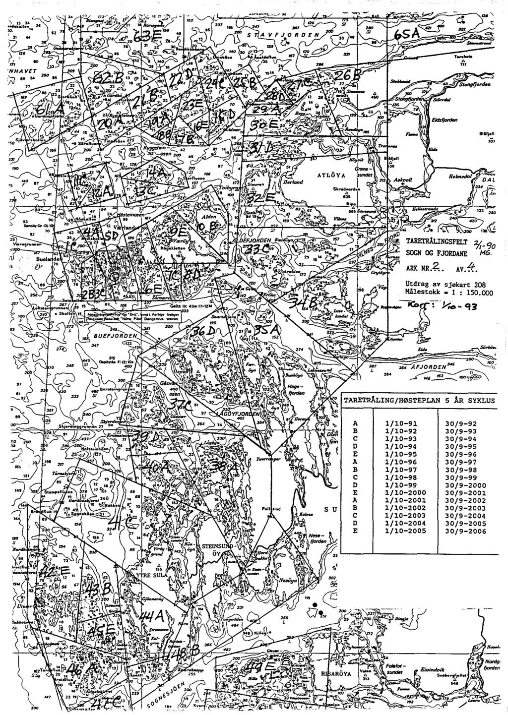 oo TARE:l'RluNGSFELT 7'/-qo SOGN OG FJORDANE MG. ARK NR.4:. AV. fl:. Utdrag av sjøkart 208 Målestokk 1 : 150.000,i