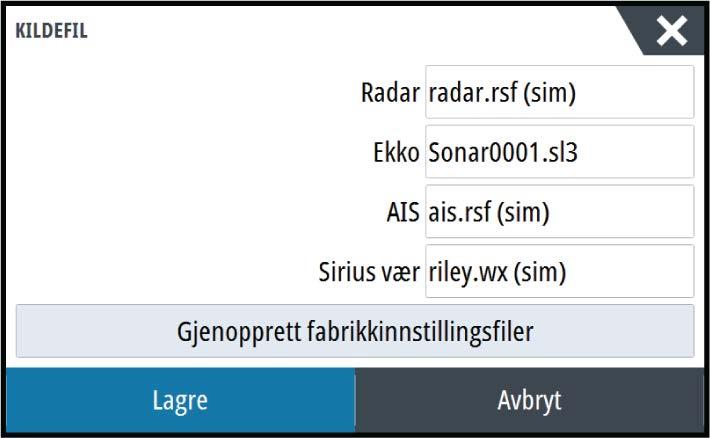 23 Simulator Du kan bruke simulatorfunksjonen til å se hvordan enheten fungerer i en stasjonær posisjon, og uten at den er koblet til sensorer eller andre enheter.