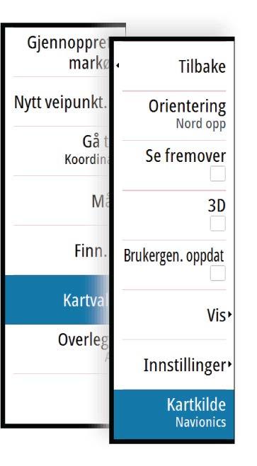 Velge karttype Du kan angi karttypen i Kart-vinduet ved å velge en av de tilgjengelige karttypene på menyalternativet Kartkilde.