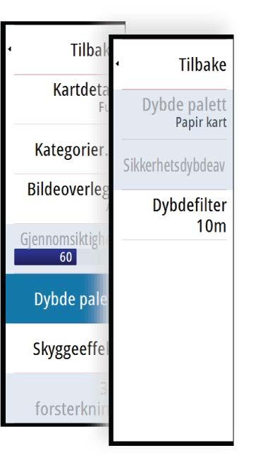 Når du har aktivert sikkerhetsdybde, må du spesifisere ønsket grense for sikkerhetsdybde. Sikkerhetsdybden stiller inn grensen for hvilke dybder som tegnes uten blå farge.