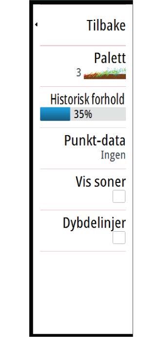 Sette på pause Pauser Forward-looking Echosounder fremdriften. Alternativer for ForwardScan-visning Palett Flere visningspaletter er tilgjengelige for en rekke vannforhold.