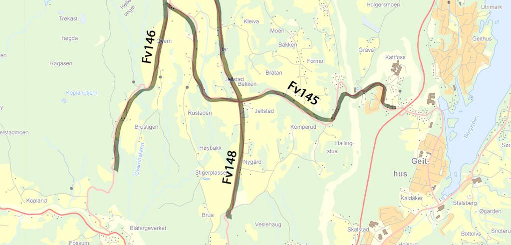 trafikksituasjonen 11 Vegnettet omkring uttaket Kartet under viser masseuttakets beliggenhet i forhold til fv146, fv148 og fv145 12 Datagrunnlag Trafikkmengde Trafikktallene viser at det er