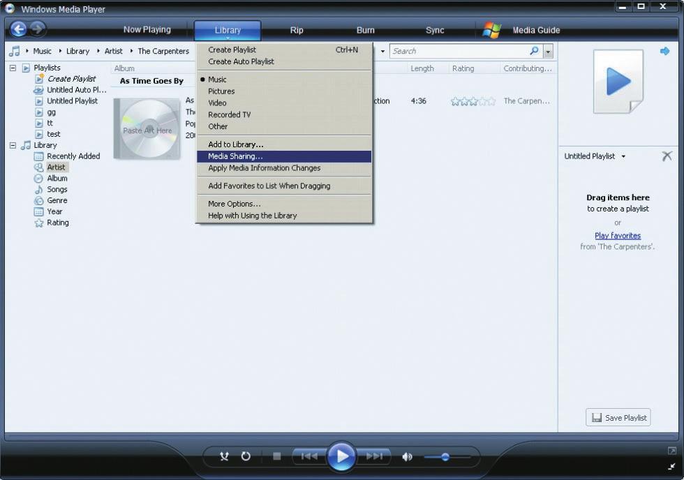 C Streame musikk fra en UPnP-enhet/PC Hvis Windows Media Player 11 allerede er installert på PCen, kan du hoppe over installeringsdelen og fortsette med konfigureringen.
