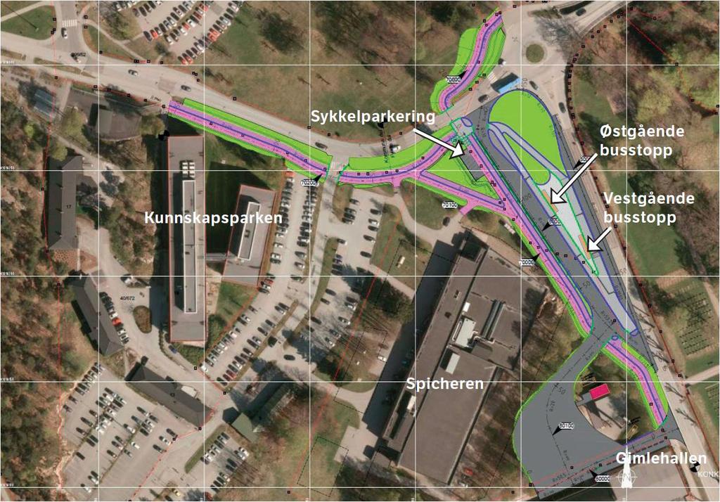 5.4 Ferdige og igangsatte prosjekt kollektiv infrastruktur Kollektivterminal og reguleringsplass UiA Dagens kollektivknutepunkt for busser ved UiA skal utvides med flere holdeplasser og skal omfatte