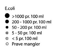 fekale indikatorbakterier omkring utslippsstedet og i et område vest og nordvest for