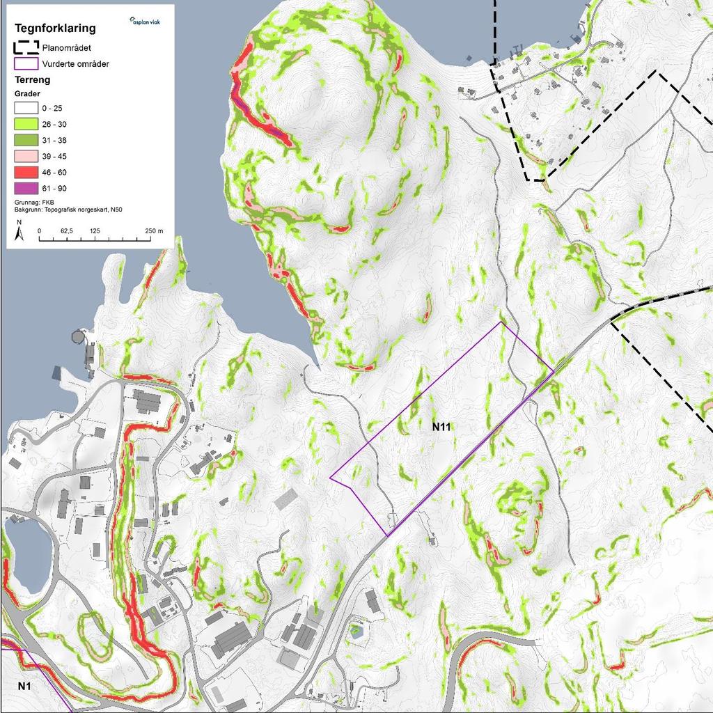 Side 12 av 22 Figur 4-4 Terrenghelning for delområde N11. 5 KLIMA Klimadata er henta fra representative met.no målestasjoner.