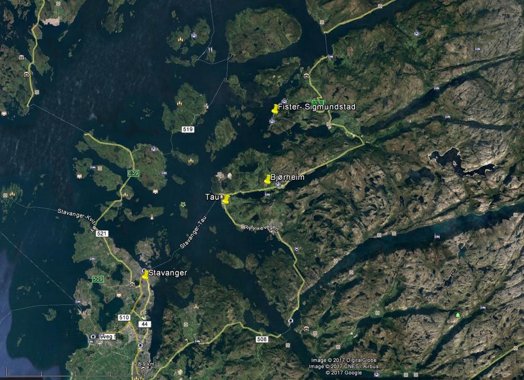 Side 13 av 22 Figur 5-1 Plassering av værstasjoner er vist med gul pin. Omtrentlig plassering av planområdet er markert med rødt omriss.